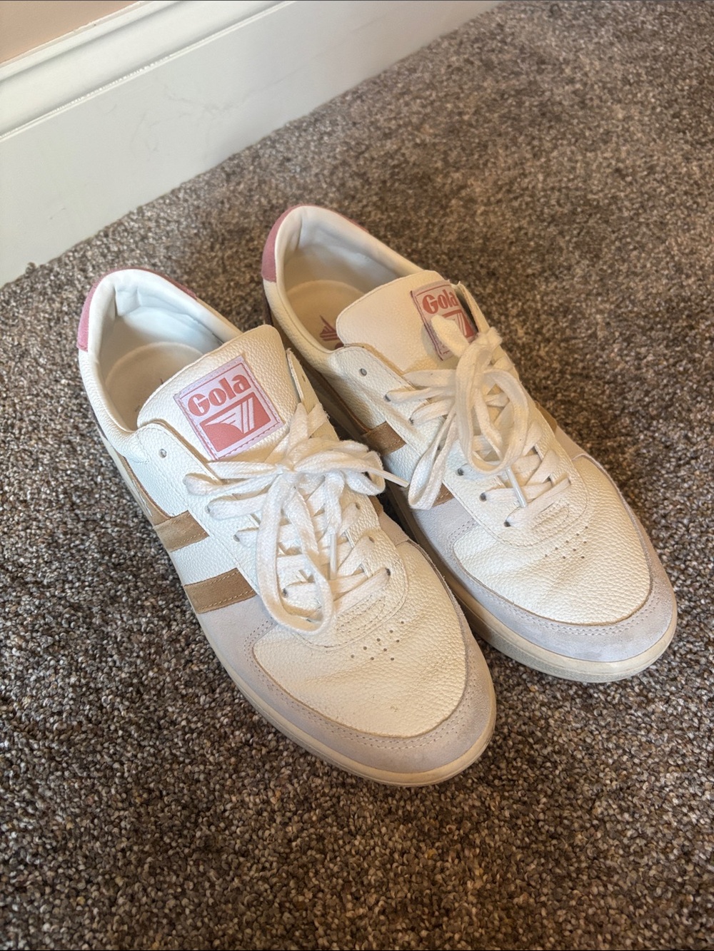 Gola Women's White Sneakers with Pink and Tan Accents